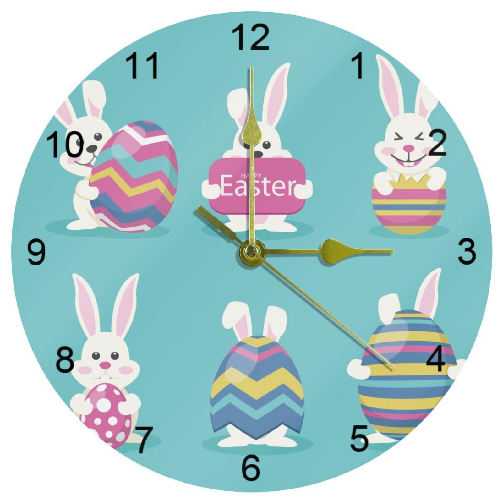 Horloge murale lapin de Pâques ronde 25 cm silencieuse pour cuisine