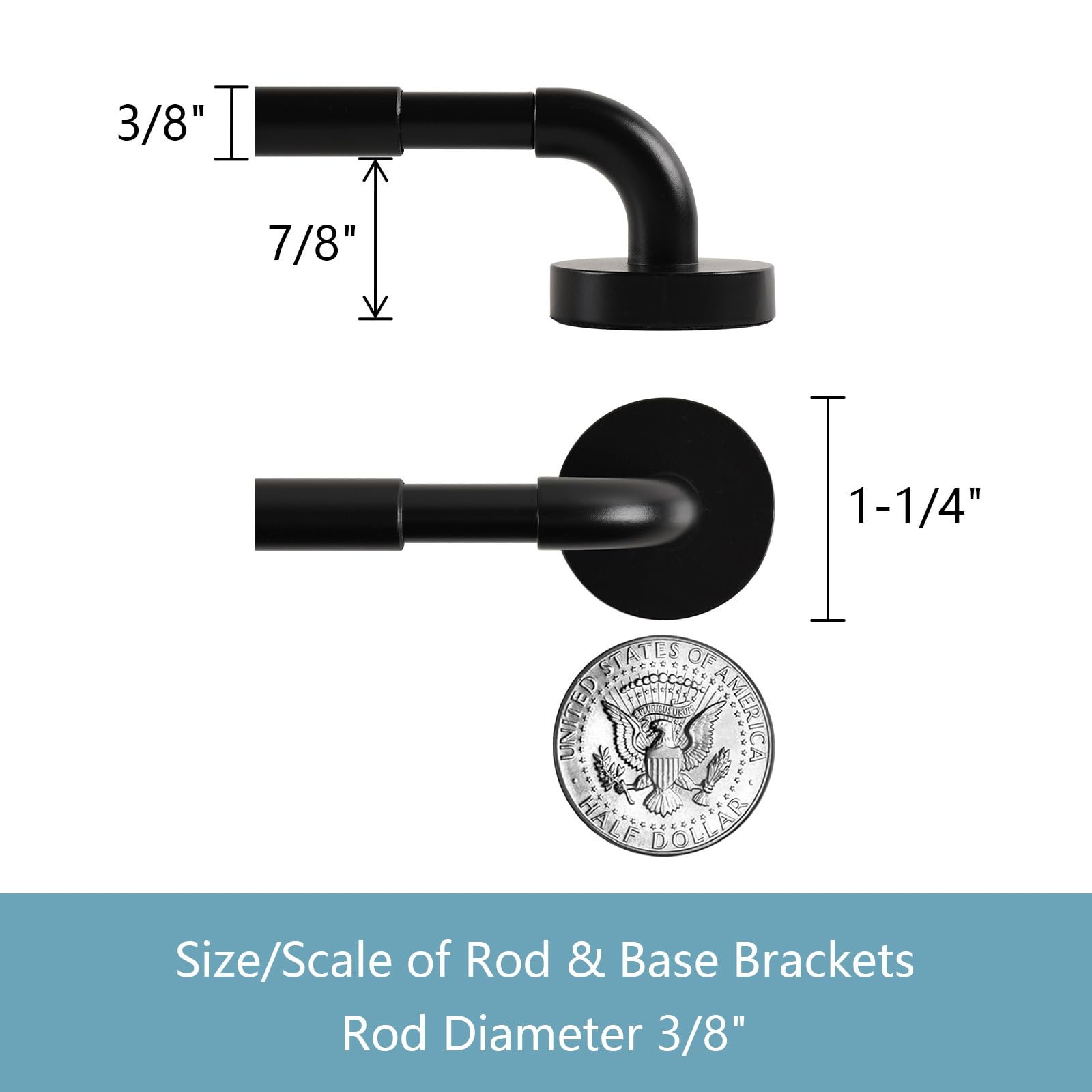 TYRON 2 Pack Magnetische Gardinenstange für Tür Verstellbar 12-18 Zoll 3/8 Zoll Durchmesser Gardinenstangen ohne Bohren Kleine Haustür Magnetstangen (Schwarz)