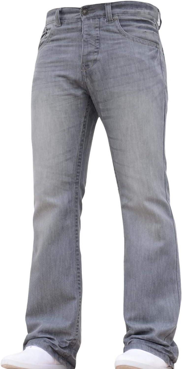 BNWT NEW MENS BOOTCUT FLARED BIG KING SIZE WIDE LEG BLUE DENIM JEANS ALL WAIST Grey 28W X 30L