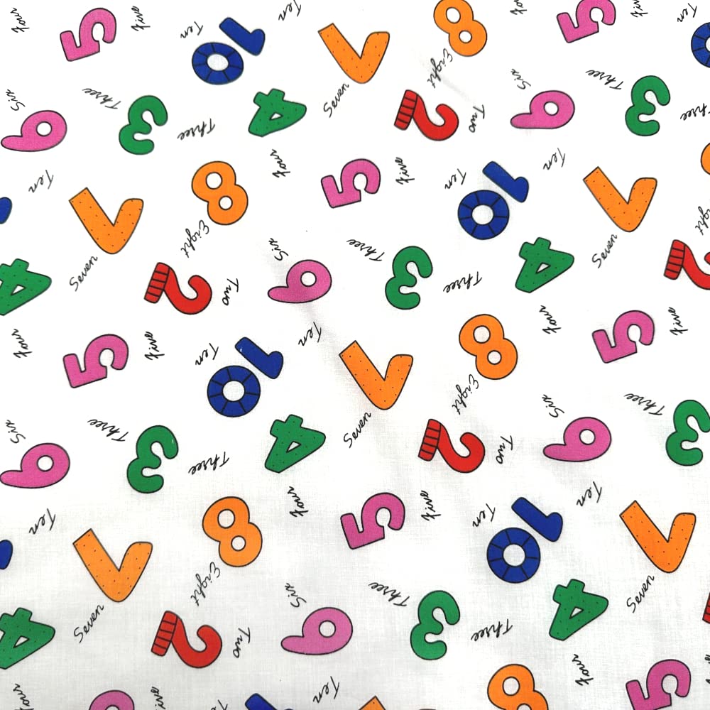 Oh Sew Crafty Limited Col. 2 Polycotton Fabric Rainbow Numbers Words Learning Nursery School Kids (Price Per Metre) (Col. 2)