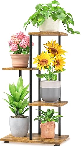 Miniatura 8 de LASZOLA Soporte para plantas de 5 niveles para interiores y exteriores para macetas grandes y resistentes, estante alto de metal negro con múltiples