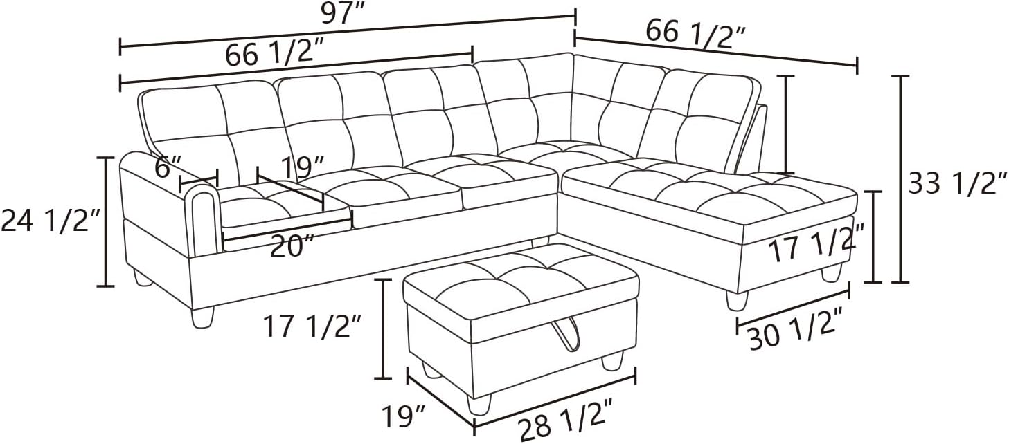 NicBex Couches for Living Room L Shaped Couch Upholstered Futon Sofa Comfy Faux Leather Modular Sofa 3-Piece Sofa Set with Storage Ottoman for Apartments, Living Room and Office, Ginger