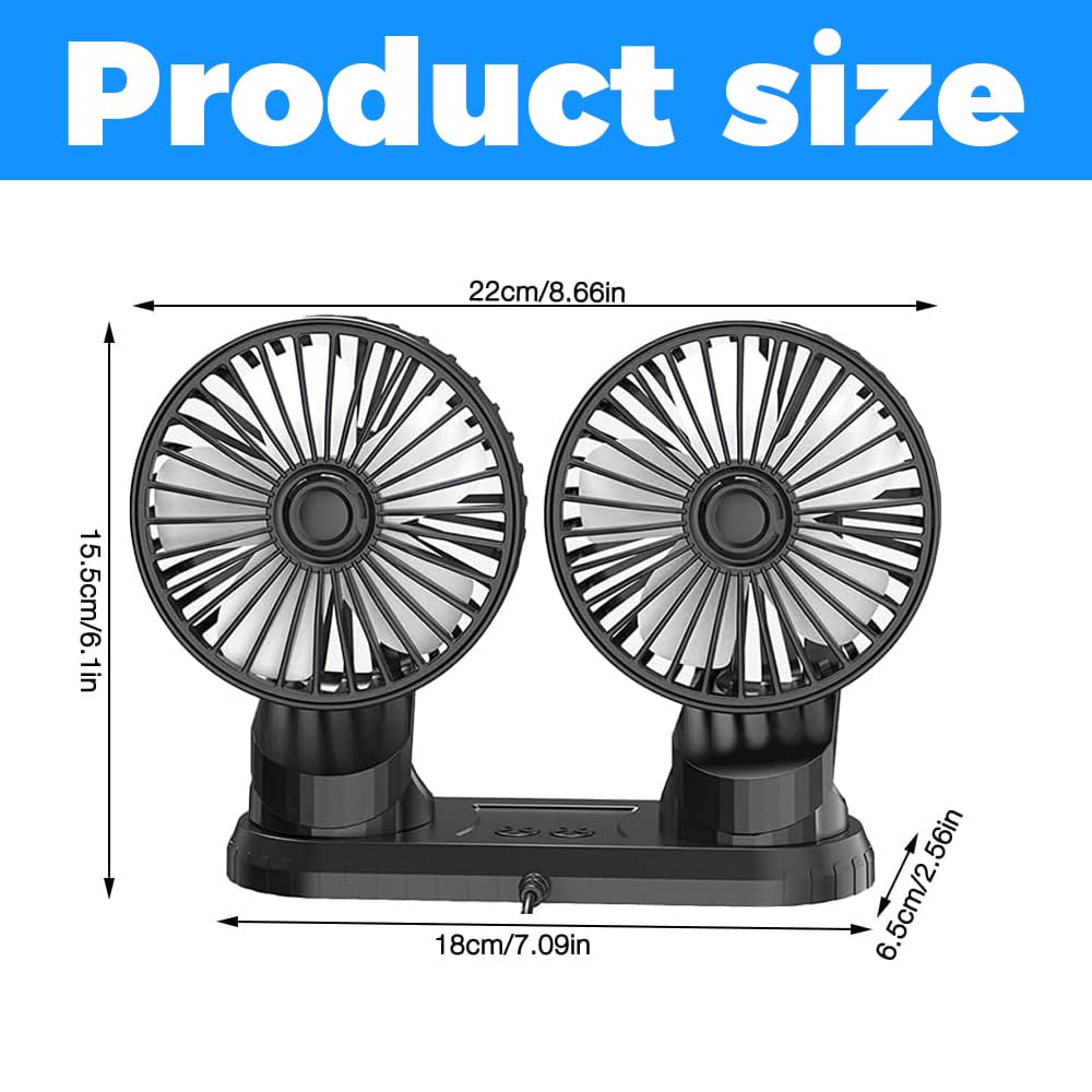 Ventilateur Auto, Ventilateur Voiture USB, 3 Niveaux Ventilateurs De Voiture à Double, VentilateurVoiture Refroidissement Avec Réglable à 360 °, Pour Camion, Camionnette, SUV, Camping-Car
