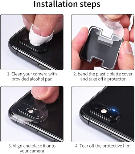 Miniatura 6 de Tensea [Paquete de 4] Protector de lente de cámara trasera para Apple iPhone Xs Max, Xs y X, protector de pantalla de vidrio templado, antiarañazos,
