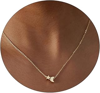 سلسلة انيقة مطلية بالذهب عيار 14 مع دلاية لطيفة بنمط قلب ونجمة وهلال بسيطة مجوهرات مناسبة للارتداء اليومي للنساء من اسكومي نحاس اصفر بدون أحجار كريمة