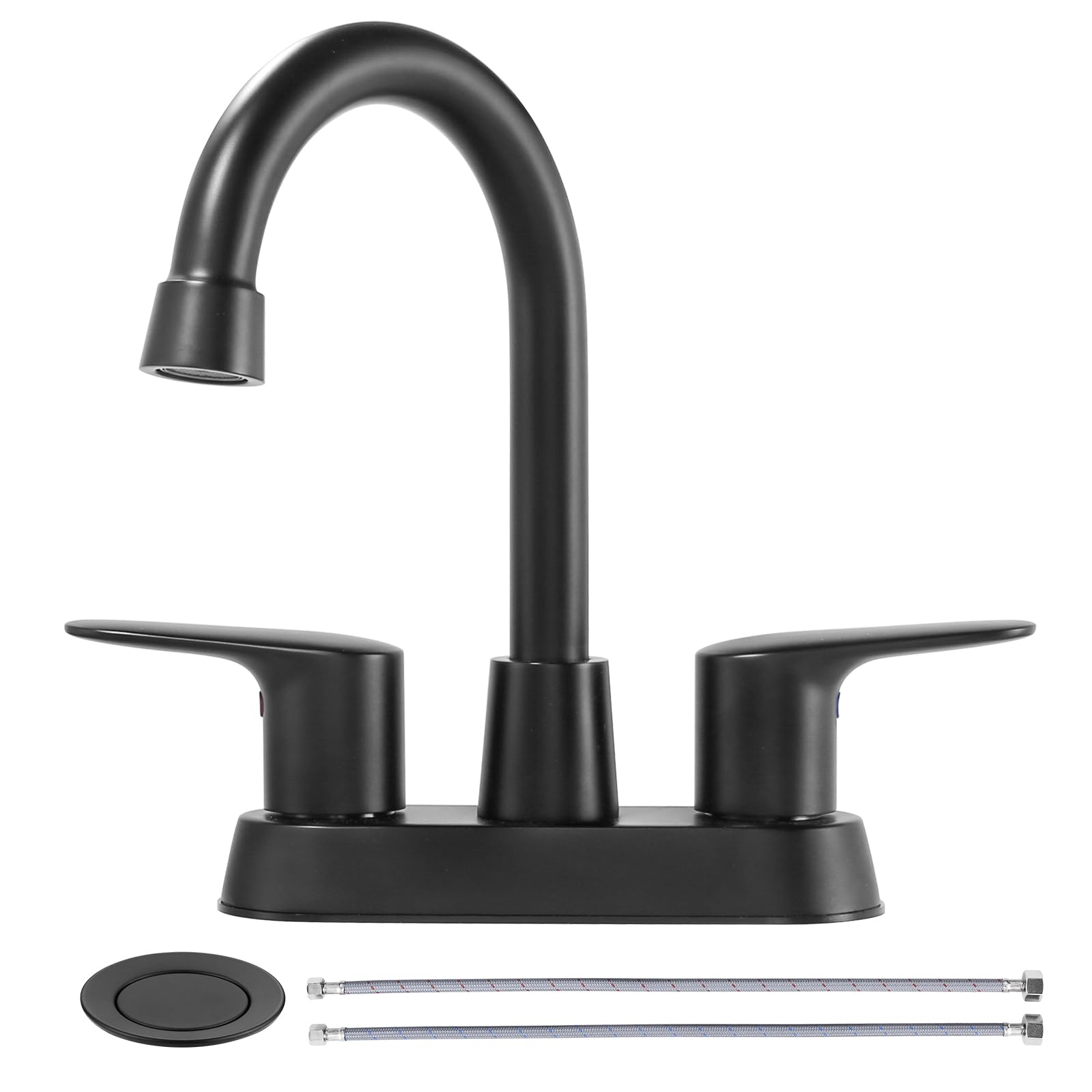 Robinet de salle de bain noir mat à 3 trous avec bec pivotant 360° et bonde