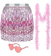 NACHLYNN Sparkly Fringe Skirt Women Sequin Tassel Belly Dance Hip Scarf Heart Sunglasses Feather ...