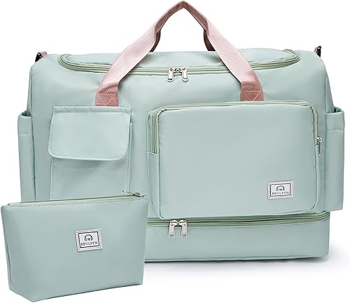 Miniatura 38 de Bolsa de Gimnasio Pequeña para Mujer, Bolsa de Lona de Viaje, Bolsa de Fin de Semana con Compartimento para Zapatos 09#Army Green