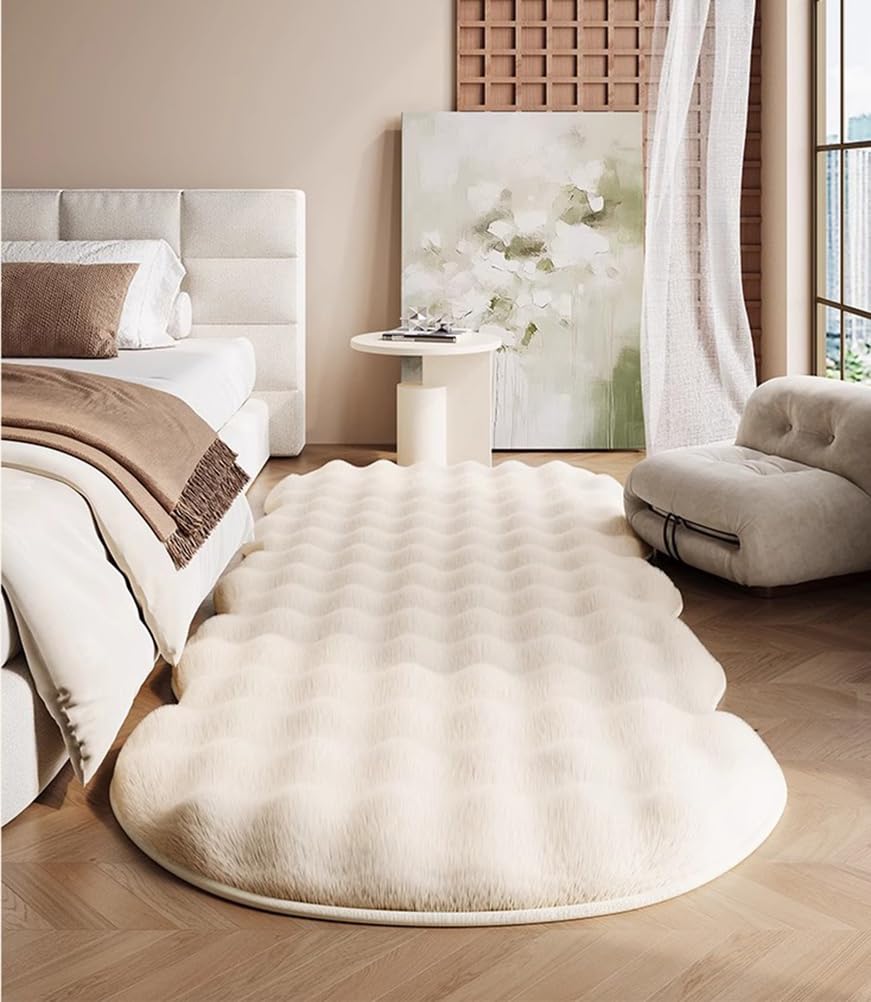 Tapis fausse fourrure lapin lavable 180x250 chambre tapis salon moelleux entrée 3D