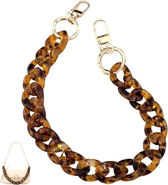 Resin Purse Strap, Chain for Purse, Bag Charms Chain Only 14.1 Inches Acrylic Short Thick Leopard Resin Strap with Gold Buckle, Purse Handle Replacement 1PCS