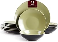 Vista 40 de Colors Life - Juego de vajilla de 16 unidades, color negro brillante exterior + interior con acabado mate, color muy baya