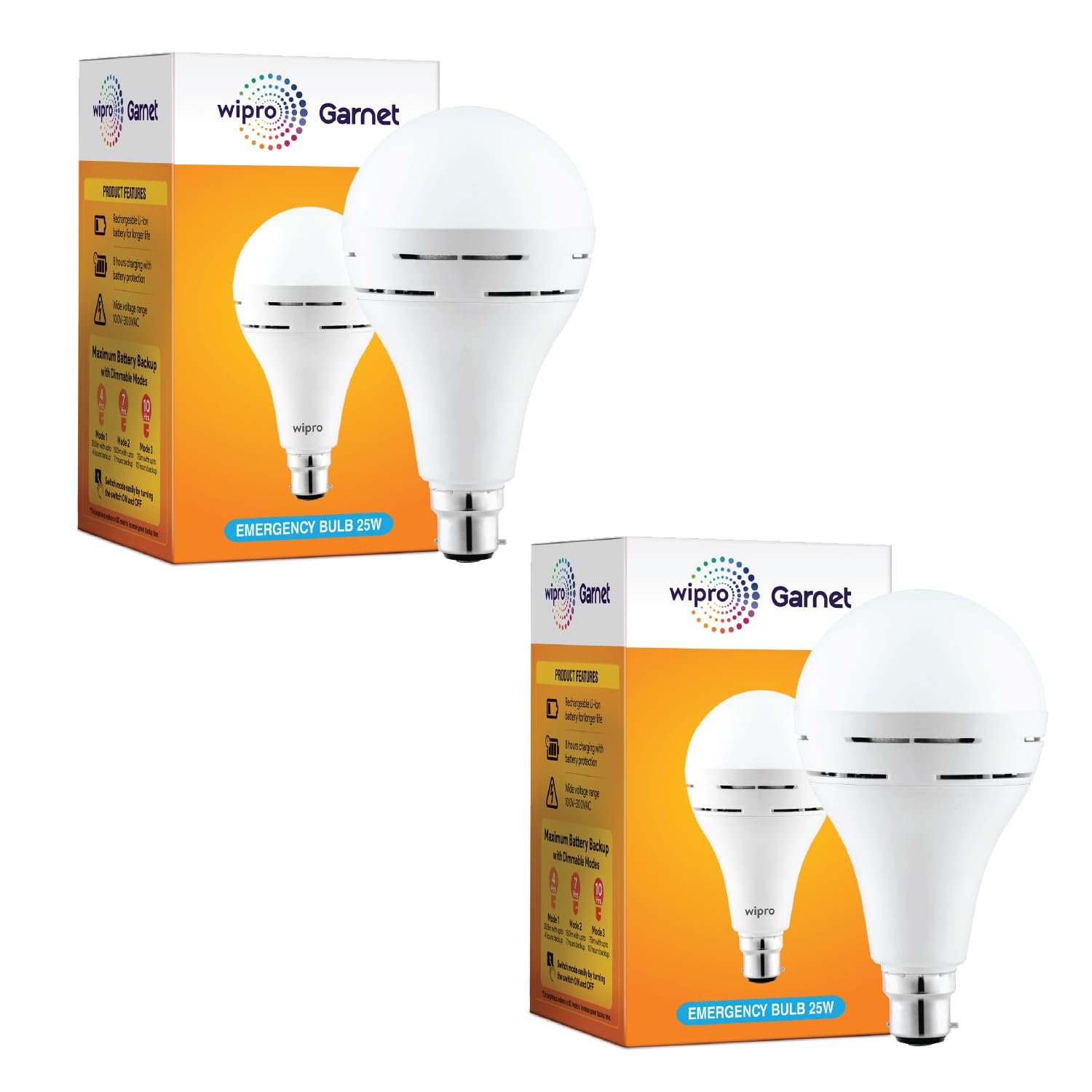 Wipro Garnet 25w LED Emergency Bulb | Cool Day White (6500K) | B22 | Inverter Bulb for Home | Upto 10 Hours Back up with dimmable Modes | Li-ion Battery | Over Charging Protection | Pack of 2-picture-16