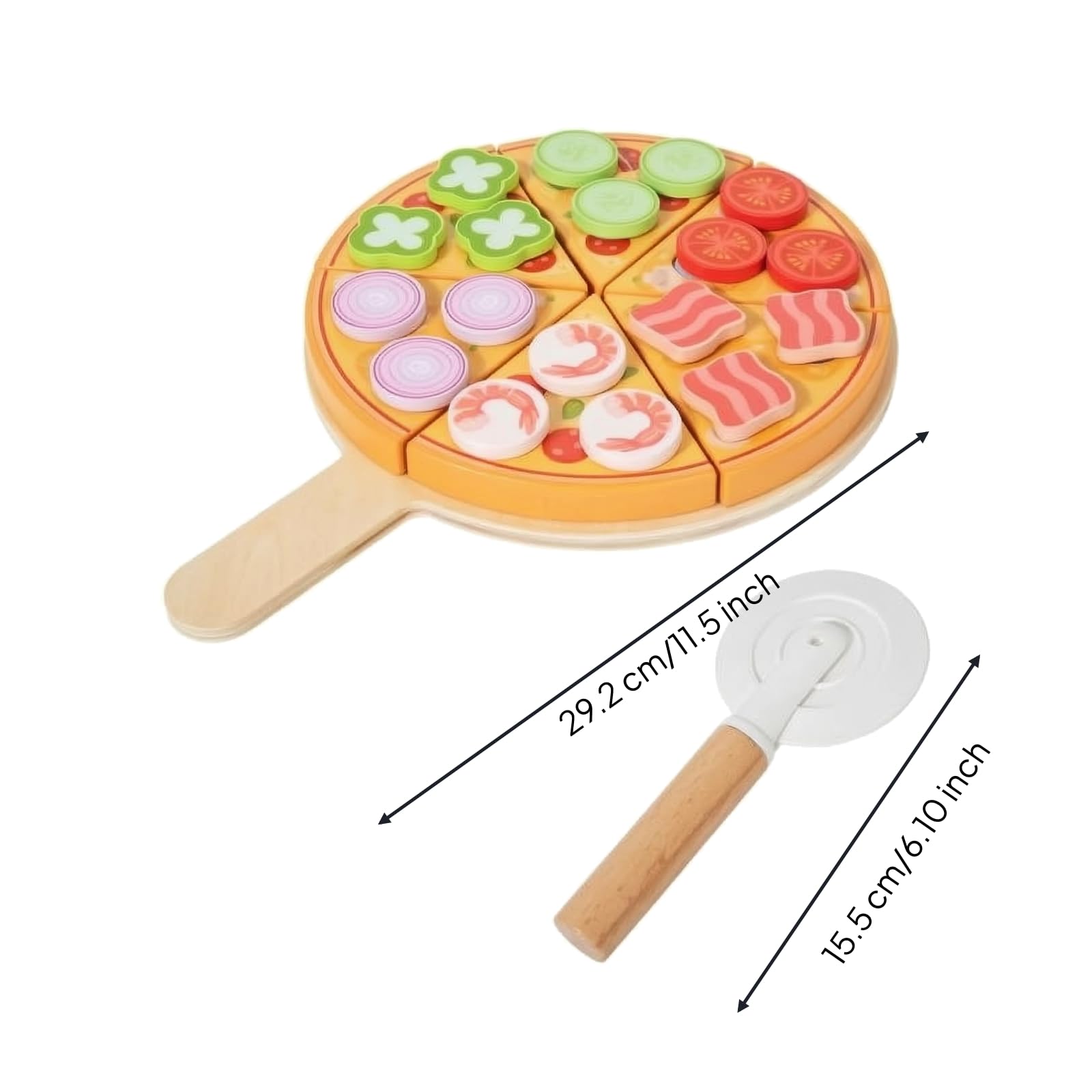 Set Pizza Giocattolo con Tagliapizza Educativo Pizza in Legno Giocattolo Creativo per Bambini in età Prescolare, Scuola Dell'infanzia