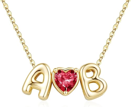 M MOOHAM Initial Birthstone Necklaces Gifts for Women - Two Initial Necklaces fo