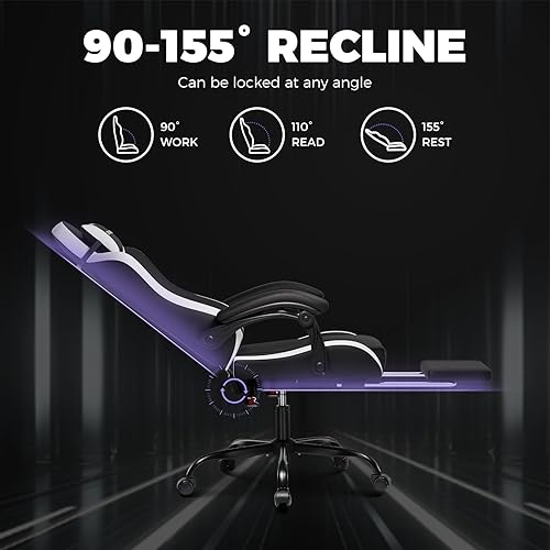 Miniatura 4 de GTPLAYER Silla de juegos para adultos, silla ergonómica para juegos de computadora con reposapiés, altura ajustable, reclinación de 90-155 y