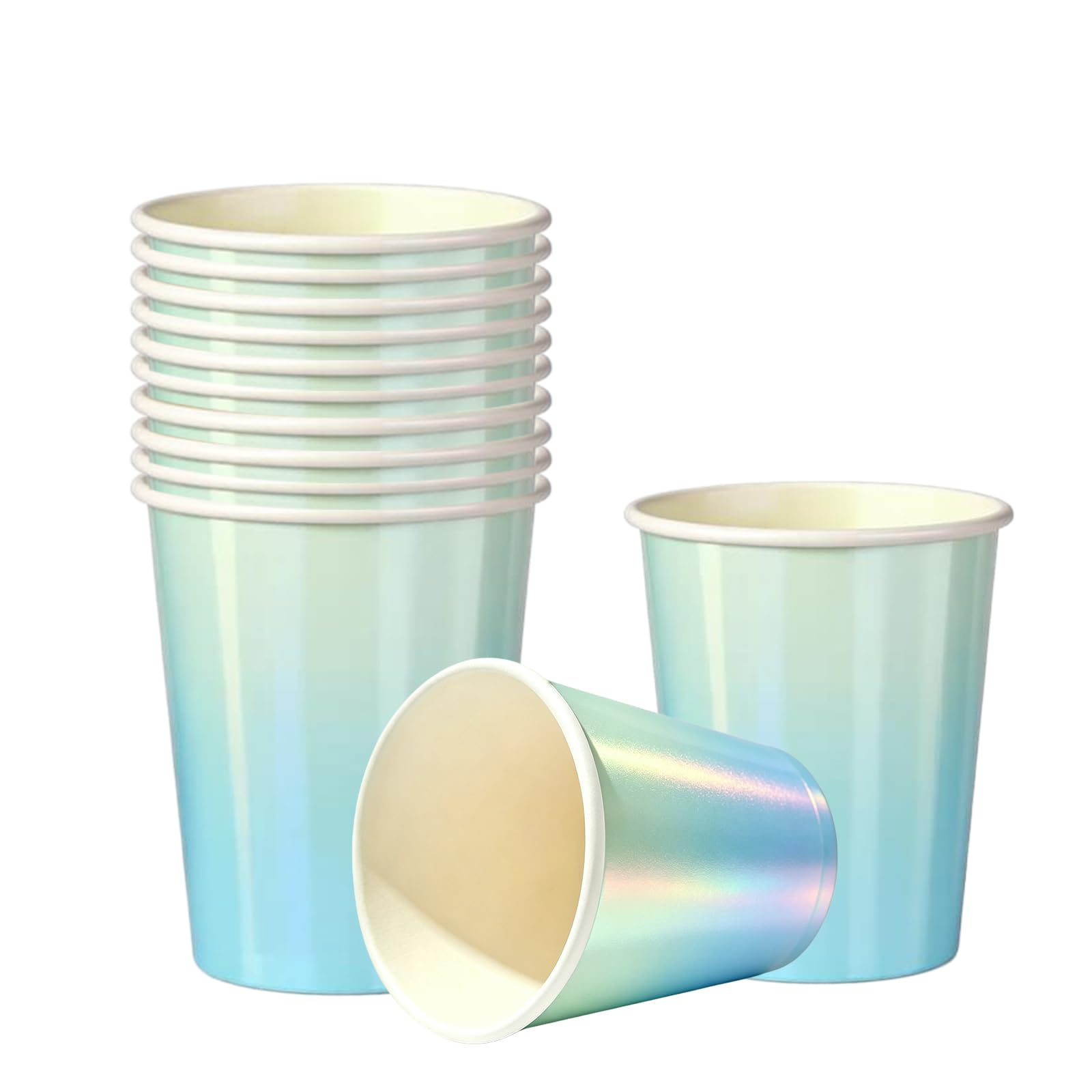 40P Blue Laser Paper Cups,9oz Disposable Tableware Holographic Party Cup