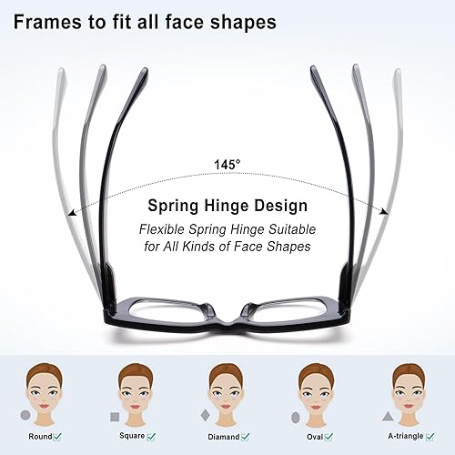 Miniatura 5 de VOGPOPER Paquete de 6 lentes de lectura de ojo de gato de gran tamaño, bloqueo de luz azul, lectores de computadora para mujeres y hombres, bisagra