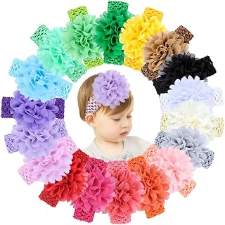 JollyBows 18pcs Baby Girls Chiffon Flower Headbands - Soft Stretchy Hair Bands for Newborns Infants Toddlers