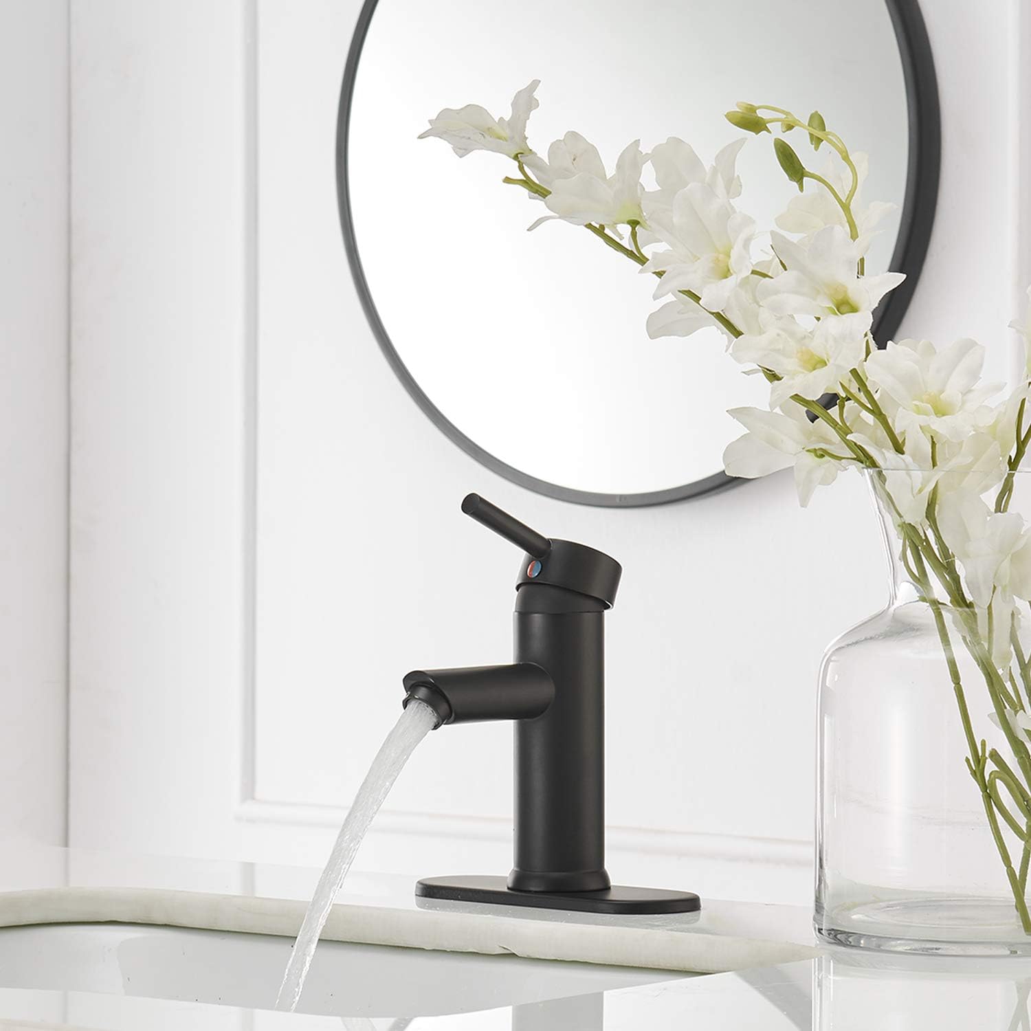 Matte Black Bathroom Sink Faucet Bundle Single Handle Single Hole Modern Faucets
