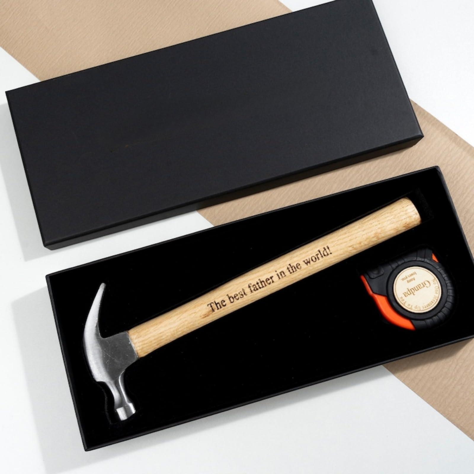 Personalised Hammer and Tape Measure,Custom Laser Engraved Wood Hammer,Dad Tape Measure,Personalised Tools for Him,Gift for Men,Fathers Day,Anniversary,Christmas