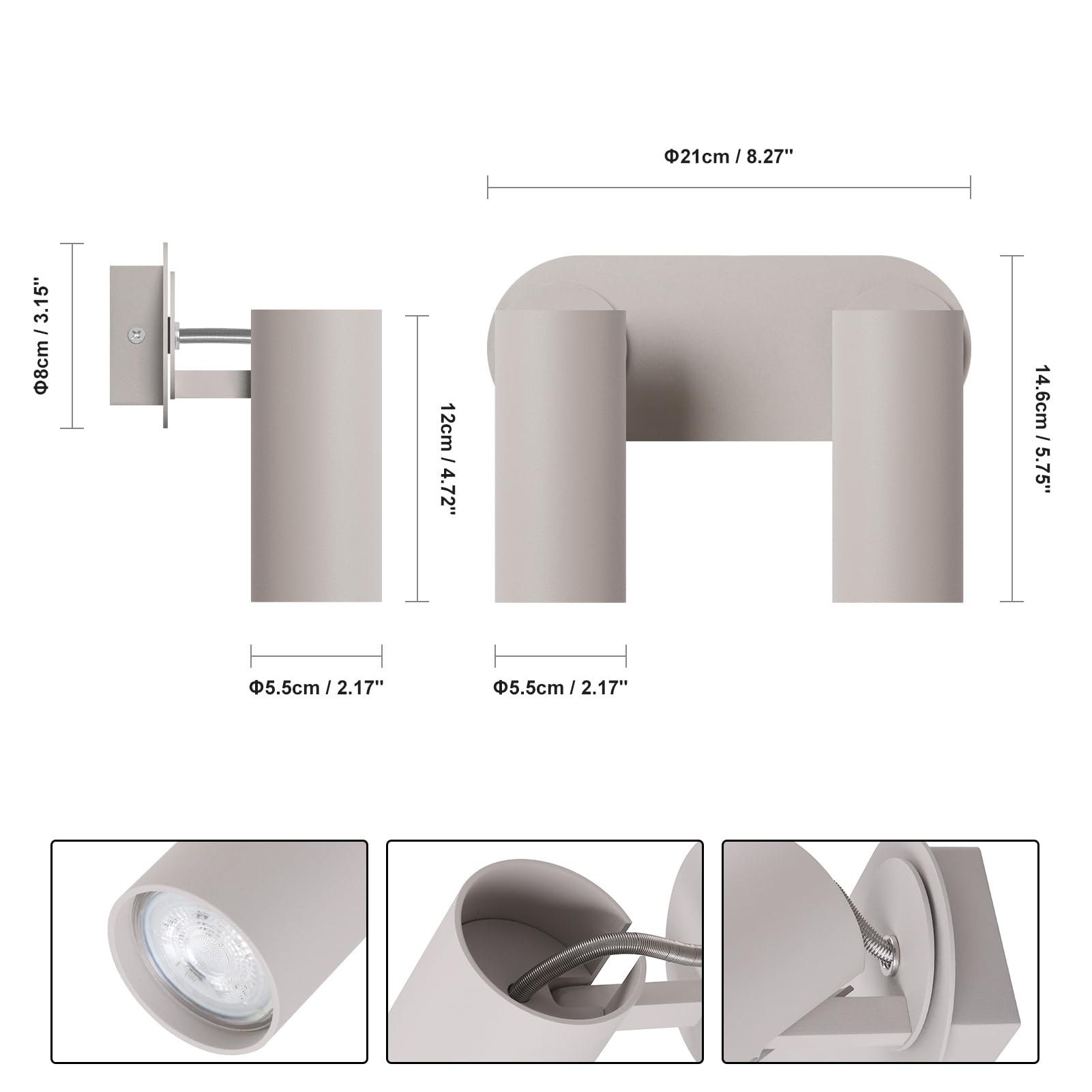 DAWALIGHT 2 Way Spot Light Ceiling Grey GU10 5W 3000K Warm White Ceiling Spot Lamps Ceiling Lights Spotlights for Kitchen Bedroom Living Room Aluminum - Image 4