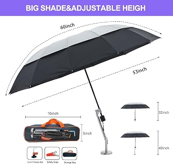 Heavy-Duty Magnetic Umbrella with Clamp, 60-Inch,-UV Canopy for HVAC, Welding, Roofing Dual Base for Metal and Non-Metal Surfaces Waterproof, Base Fits Multiple Umbrella Sizes