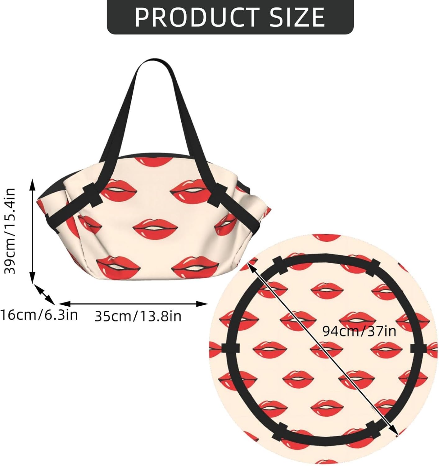 Red Lips (1) Pattern Foldable Camping Tote Bag Picnic Blanket Bag Portable Beach Mat Tote Waterproof Outdoor Picnic Mat Carry Bag