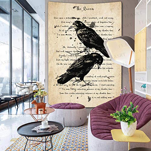 Feasrt The Raven Tapestry Nevermore Wall Decor Vintage Edgar Allan Poe Gothic Rustic Home Room Raven Wall Hanging 40X60Inch For Living Room Bedroom Dormitory Office Gtqqay1185 #TOP3