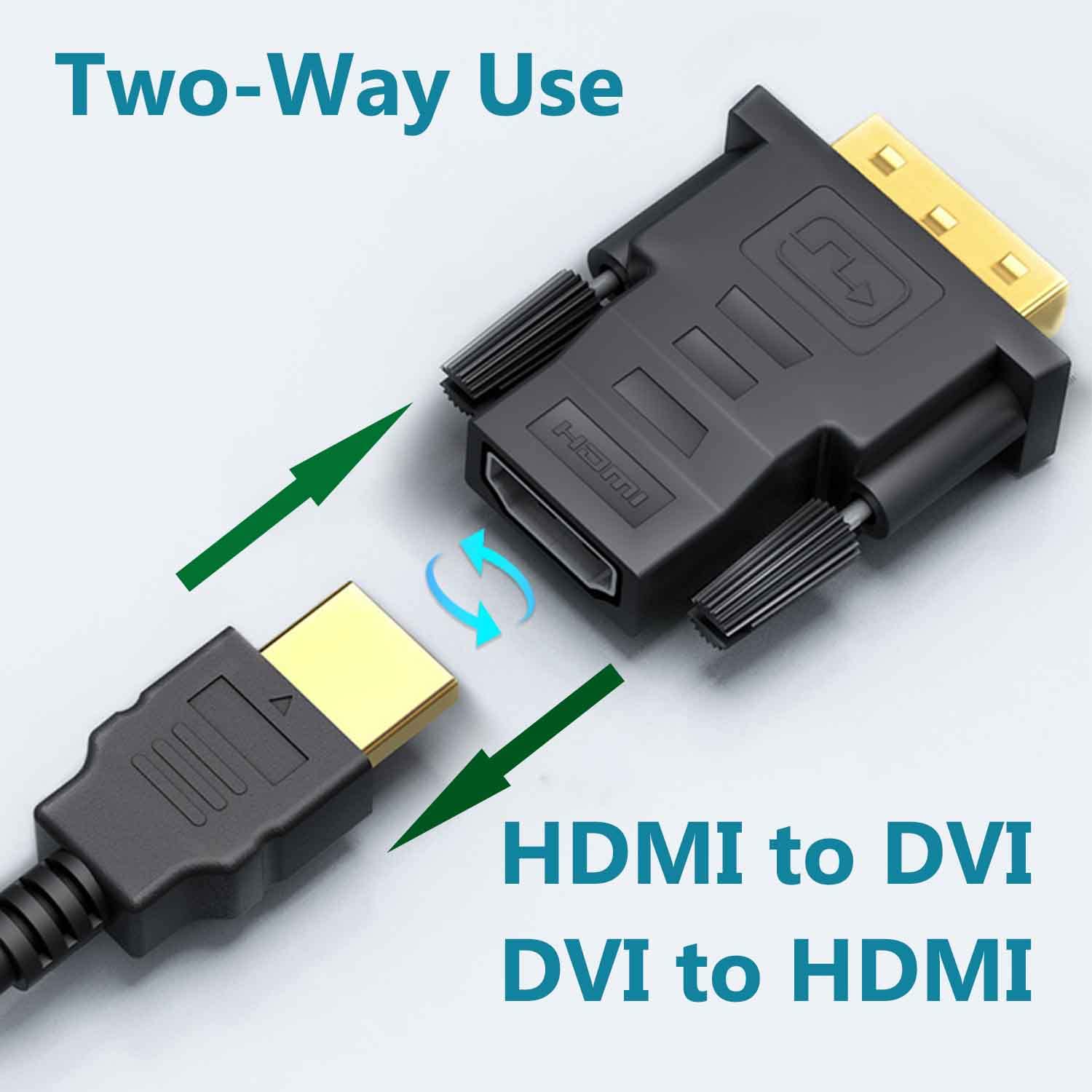 Adattatore HDMI-DVI, Connettore DVI su HDMI 1080P Full HD Bidirezionale DVI-D 24+1 Maschio HDMI Femmina Connettori Video Digitale Adatto per Desktop,Videoproiettori,TV,Tenere Sotto Controllo