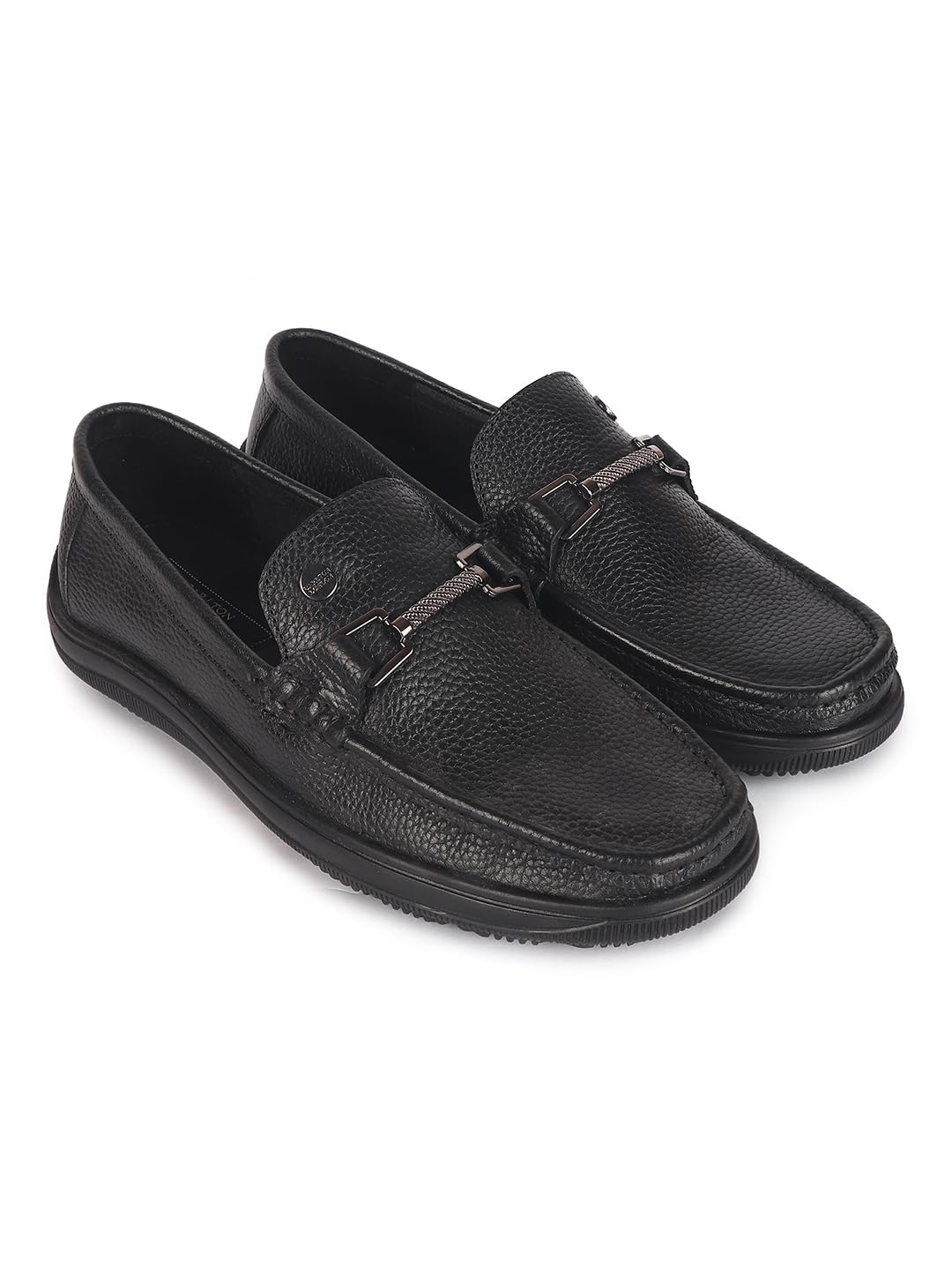 carlton london Men's Textured Leather Loafers with Cushioned EVA Comfort Sole-picture-12