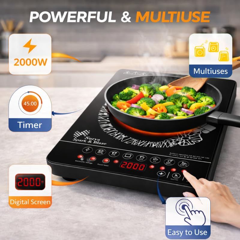 Image of Lambent 𝟏𝟓-𝐘𝐞𝐚𝐫 𝐋𝐨𝐧𝐠-𝐋𝐢𝐟𝐞 𝐖𝐚𝐫𝐫𝐚𝐧𝐭𝐲 Professional Induction Cooktop, 2000 Watt Electric Stove, Infrared Heating Plate, Multi Purpose Cooking Modes, Easy Clean Surface, Home Use