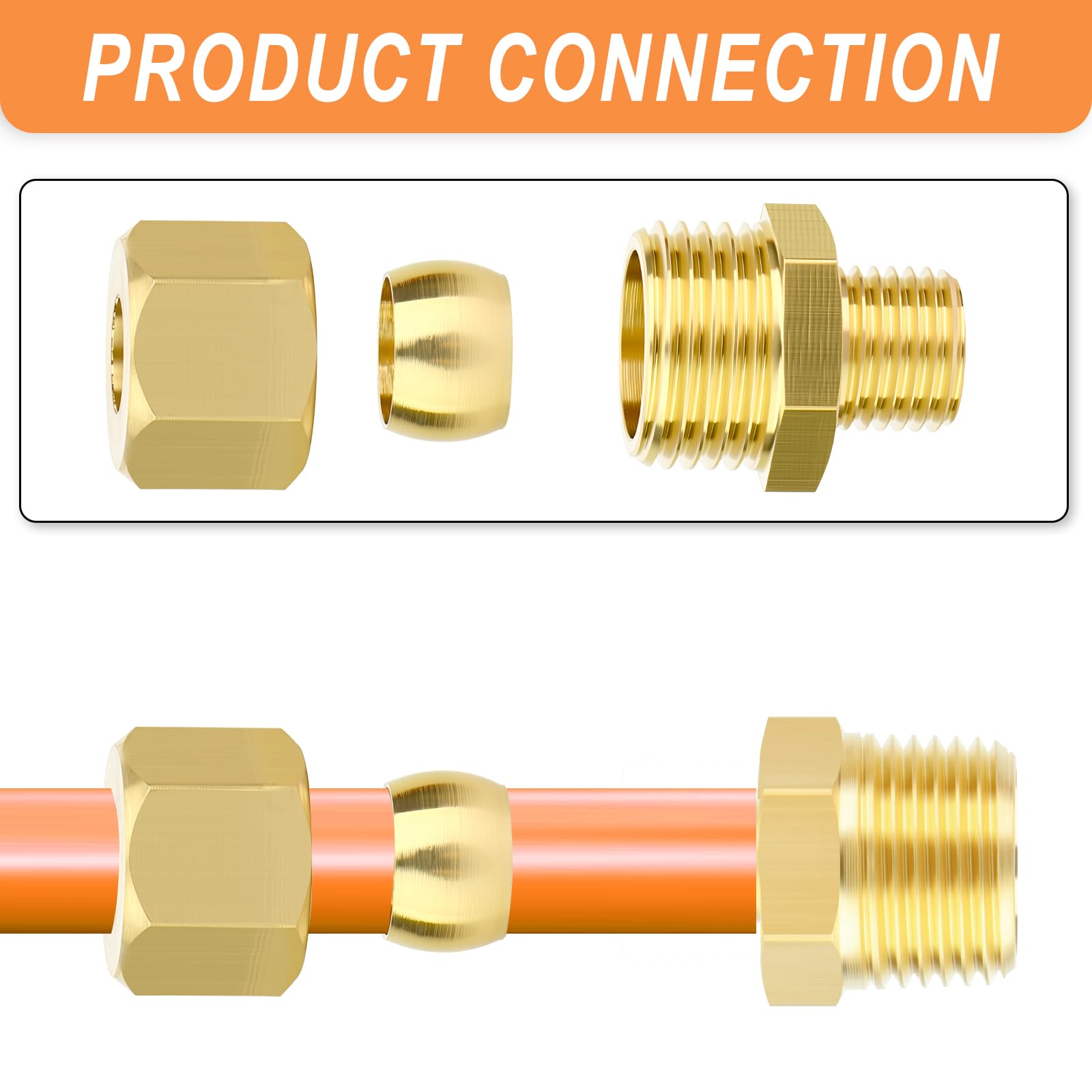 GASHER 5 pièces raccord de tuyau à compression en laiton, diamètre extérieur du tuyau 8mm x raccord mâle 1/2" BSP