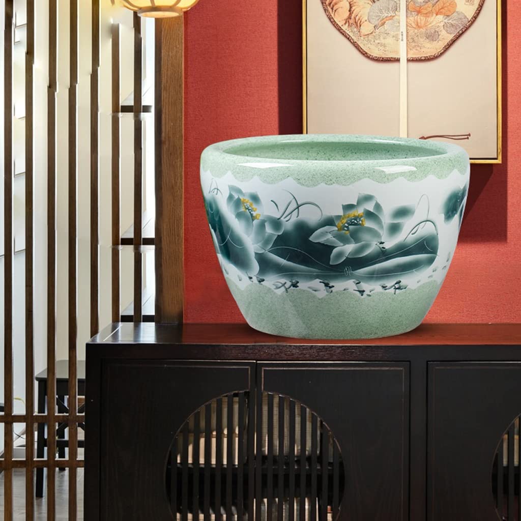 HIHELO Aquarium Aquarium Fish Tank Céramique Lotus Fish Culture Tank Grand Bleu Et Blanc Salon Balcon Cour Lucky Fish Bowl Petit Aquarium (Color : A, Size : 53CM)