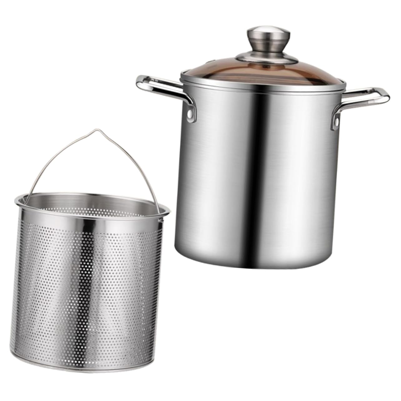 PRETYZOOM Frying Basket Deep Frying Pot Basket Lid Stainless Steel Fryer Pan Set for Home
