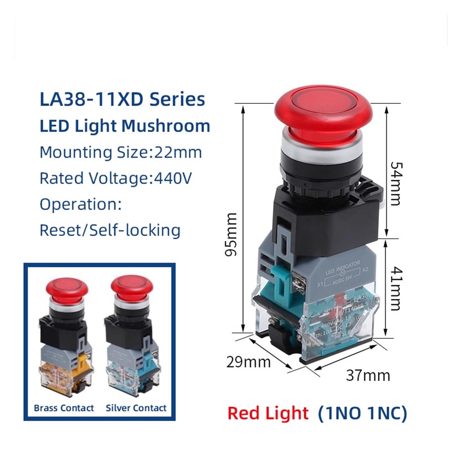10 Reset momentary LA38 Button switches 11XD 10A 440V(Silver_AC DC24V)