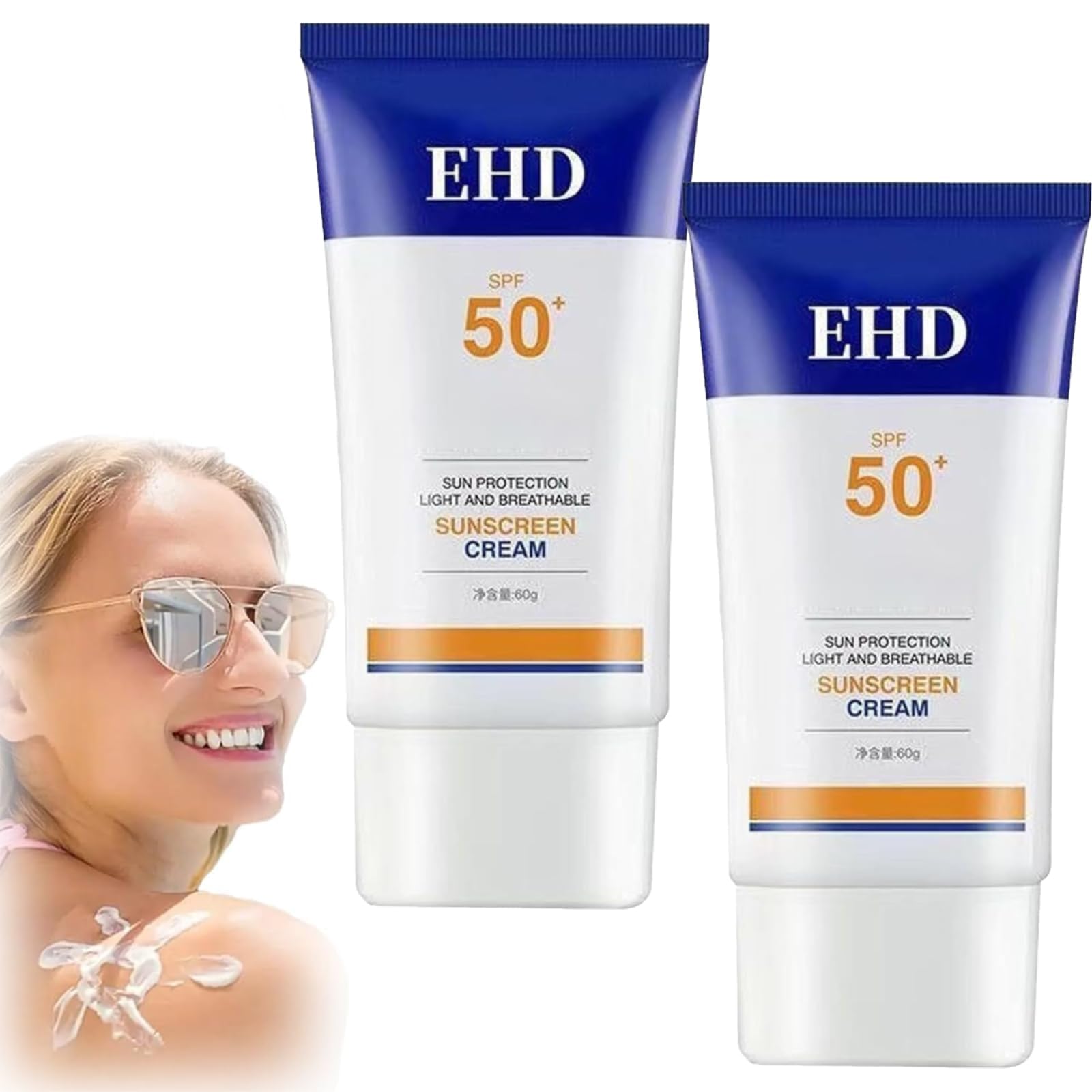 WANWEN Ehd Sunscreen, Sunscreen for Face Spf 50, Face Sunscreen Moisturizer, Natural Sunscreen, Facial Sunscreen, Daily Uv Defense Sunscreen, Fast-absorbing and Non-sticky (2PCS)