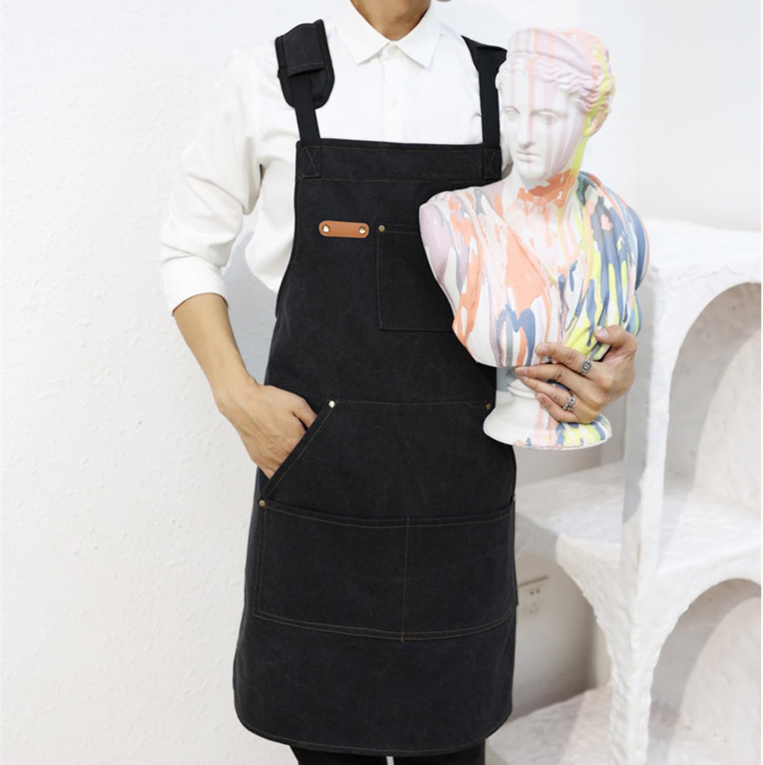 Kitchen apron 16oz canvas with cross-back, waterproof and oil-proof, heavy-duty gardening apron with multiple pockets image 4
