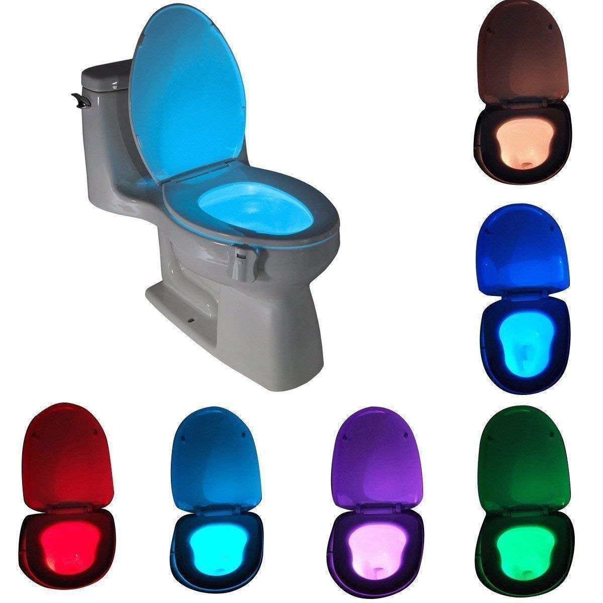 Motion Sensor LED Toilet Night Light, Komire Light Detection Motion Activated Toilet Light with 8-Color Changing, Battery Operated Waterproof Washroom Light Toilet Seat Light Inside Toilet Bowl