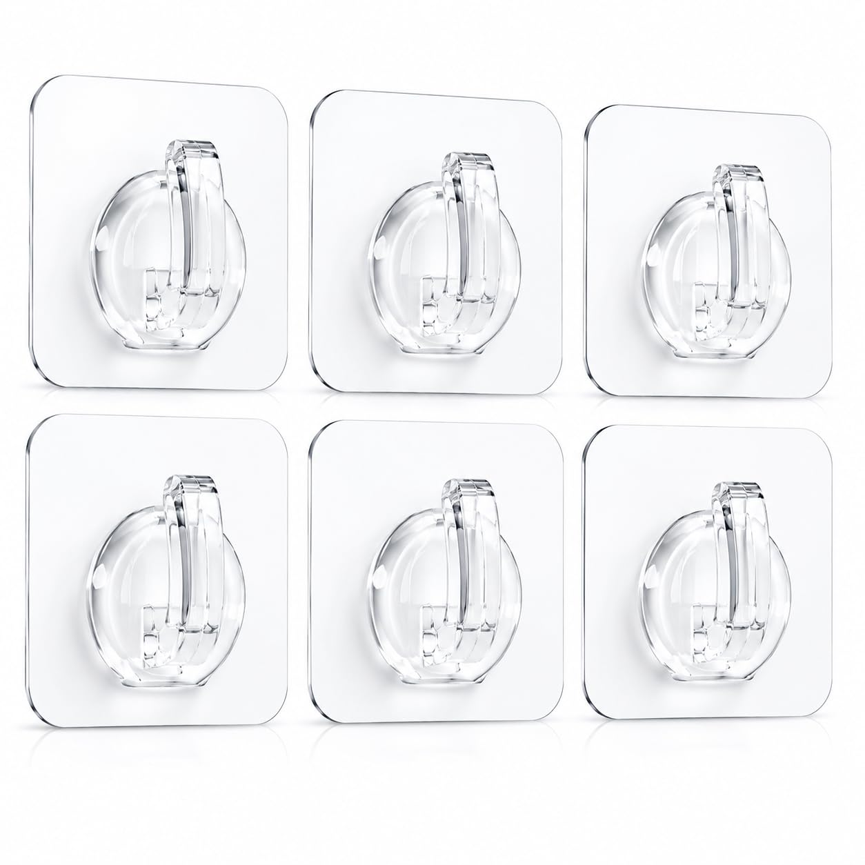 Tivadi Transparent 6 Pack Clear Adhesive Wall Hooks, Waterproof Self Adhesive Sticky Hooks, No Drill Hooks, Strong Hold Up To 15Kg/33Lb For Bathroom, Kitchen, Door & Home Organisation