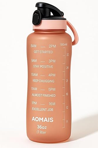Botella de agua motivacional con marcadores de tiempo, botella deportiva sin BPA de 36 onzas, capacidad de 1 litro, diseño de seguimiento de fitness