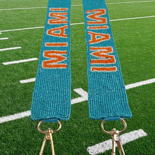 Lashicorn Miami Teal Beaded Purse Strap Orange Letters 49” Pro Football Stadium Approved Clear Bag Dolphin Gold Hardware Sports College Game Florida2