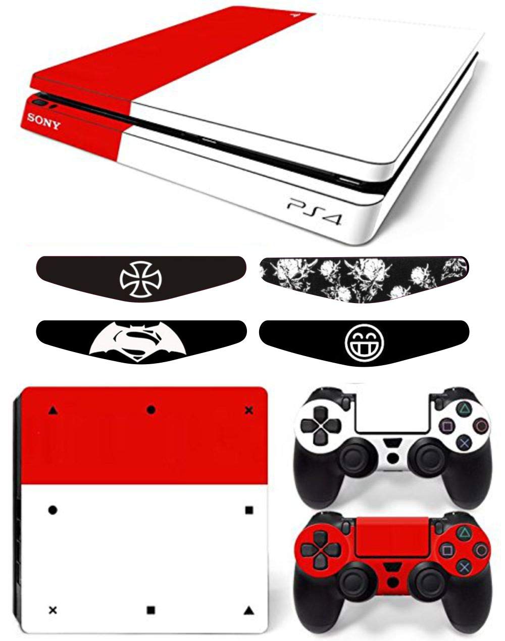 Elton Red & White + 2 Color Theme 3M Skin Sticker Cover for PS4 Slim Console and Controllers Full Set Console Decal Stickers for Front & Back 4 Led bar Decal +2 Controller Decal Cover (B08WRMX3ZF) Amazon Price History, Amazon Price Tracker