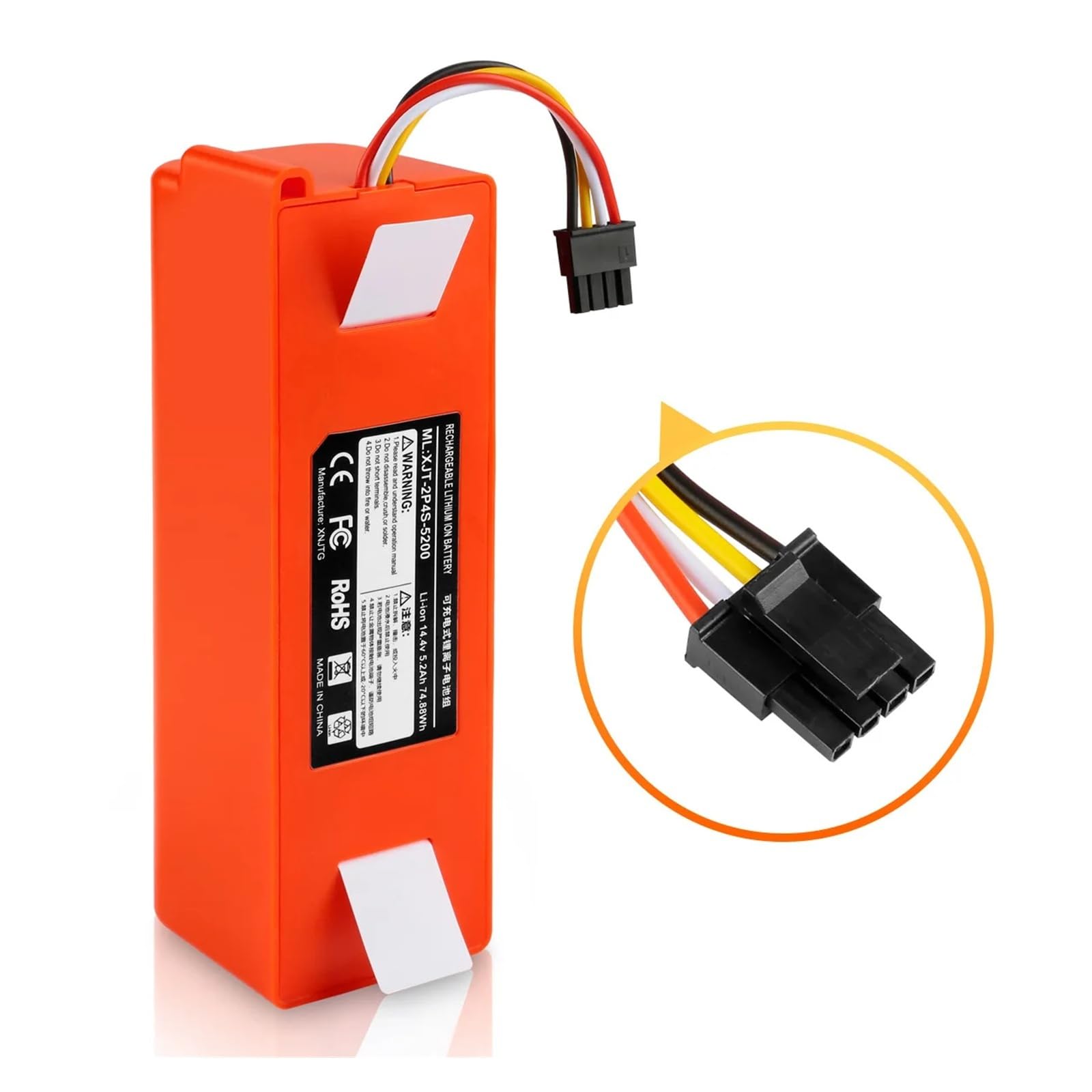 Batteria di ricambio for aspirapolvere robot da 14,4 V e 6500 mAh, compatibile con Roborock C1 E2 E3 E4 E5 S4 S5 MAX S6 Pure.(5200mAh)