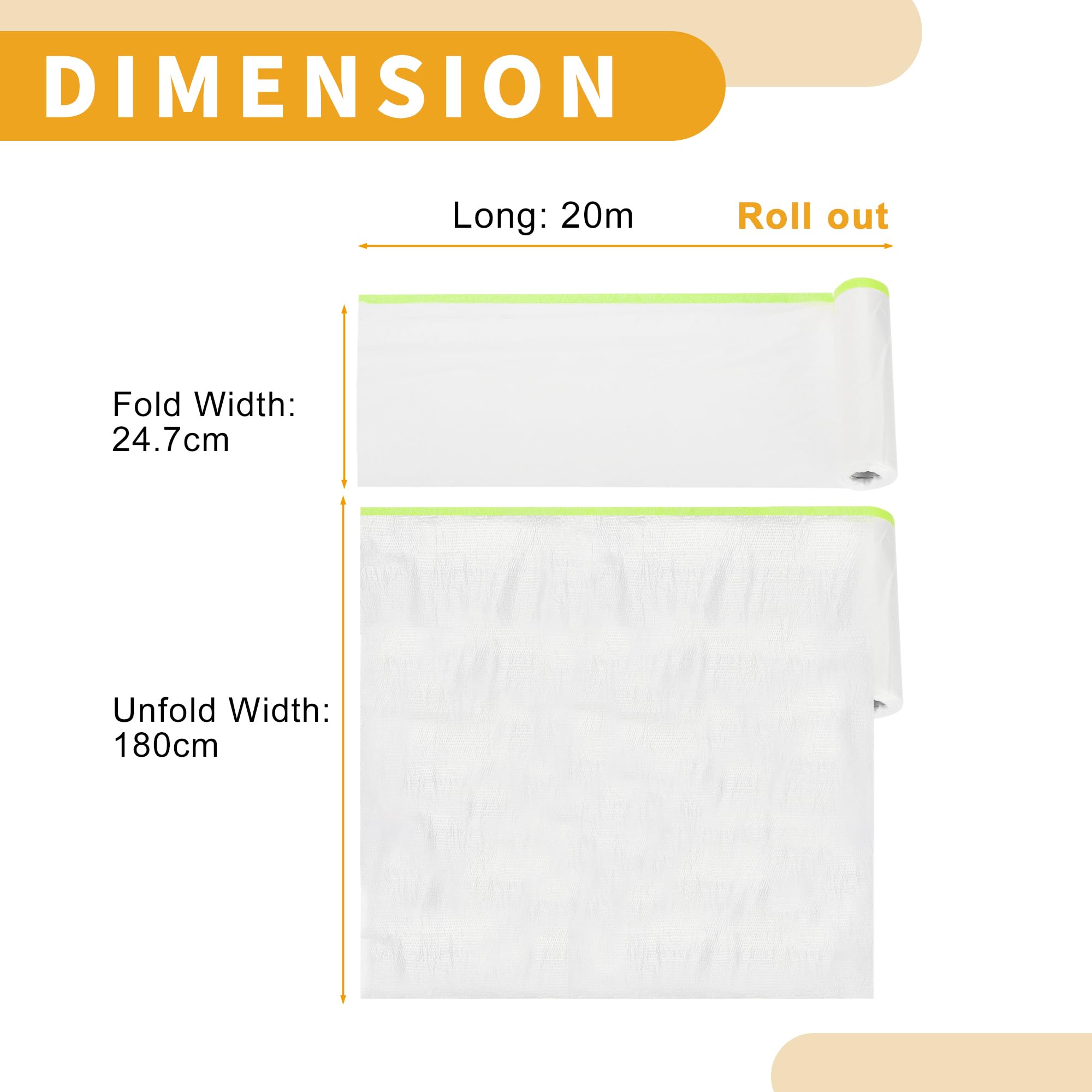 Partuto 1 Pcs Universal Pre-Taped Masking Film Plastic Cover PE Film Paper White Green 180x2000cm / 65.62ftx70.87 - Image 4