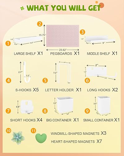 Miniatura 3 de Kit de tablero de clavijas de metal, tableros de clavijas de acero al carbono con 26 accesorios, organizador de pared para el hogar, oficina, sala