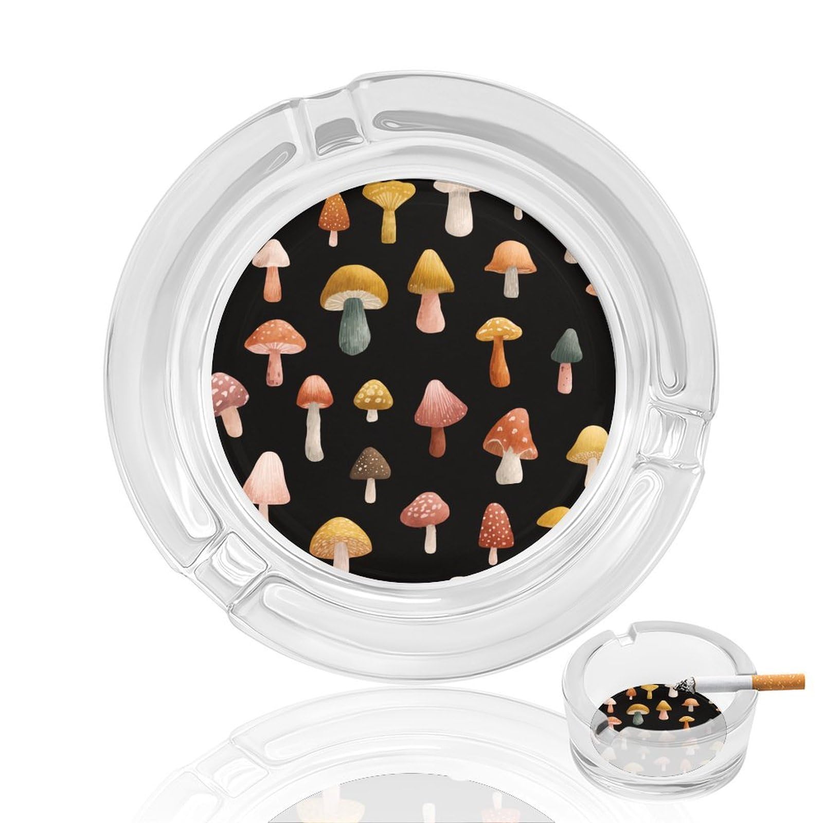 Cute Cartoon Mushrooms Glass Ashtray for Cigarettes Portable Decorative Ash Trays for Home Office Decor