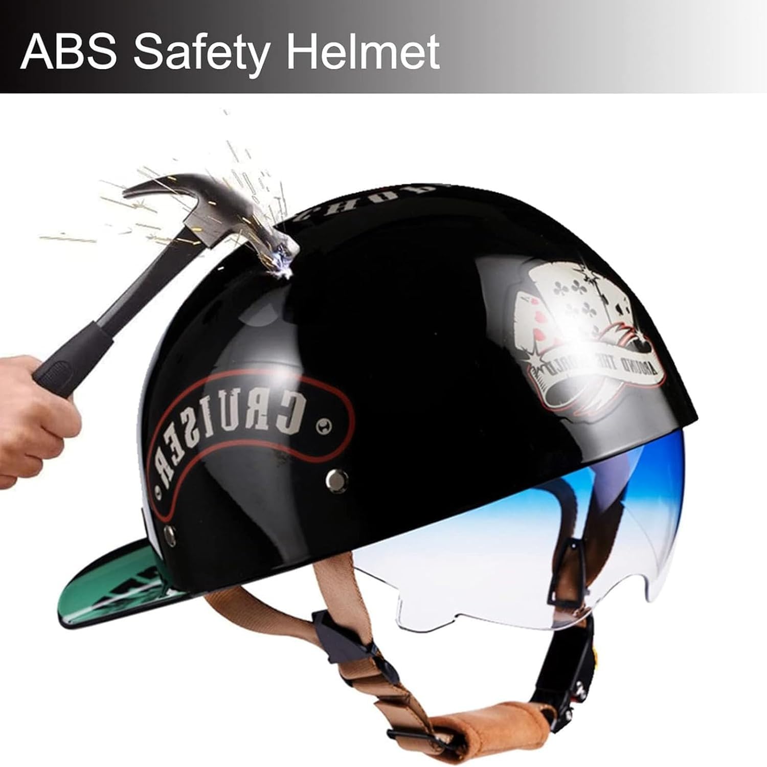 Halbschalenhelm Mit ECE-Zulassung Vintage Motorradhelm Baseball Cap Jet Helm Retro Halbschalenhelm Mit Versenkbare Sonnenblenderetro Half Helm ​Für Cruiser Chopper I,L=57-58CM