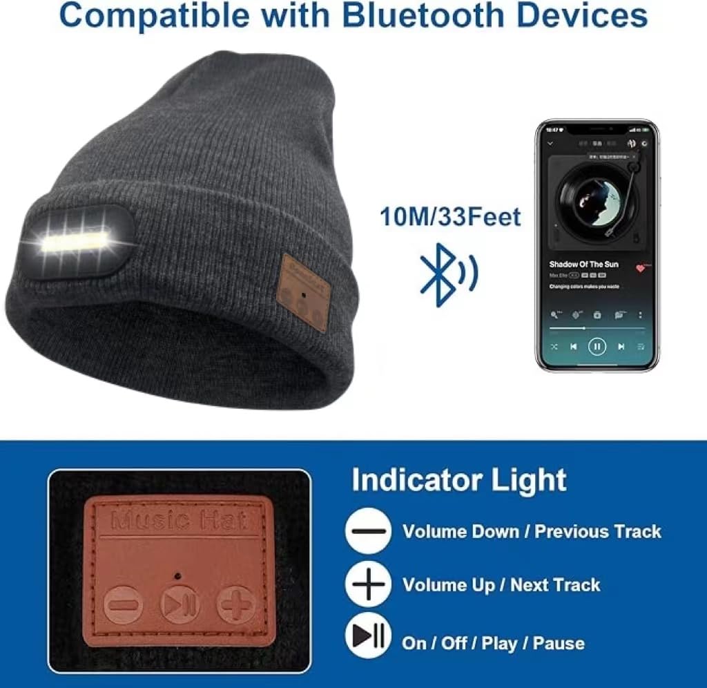 Regalo Uomo Cappello Bluetooth Berretto Uomo Idee Regalo Natale Cappello Sportivi Musicale Bluetooth Lavorato a Maglia Berretto Cappello Invernali con Cuffie Stereo e Microfono Vivavoce