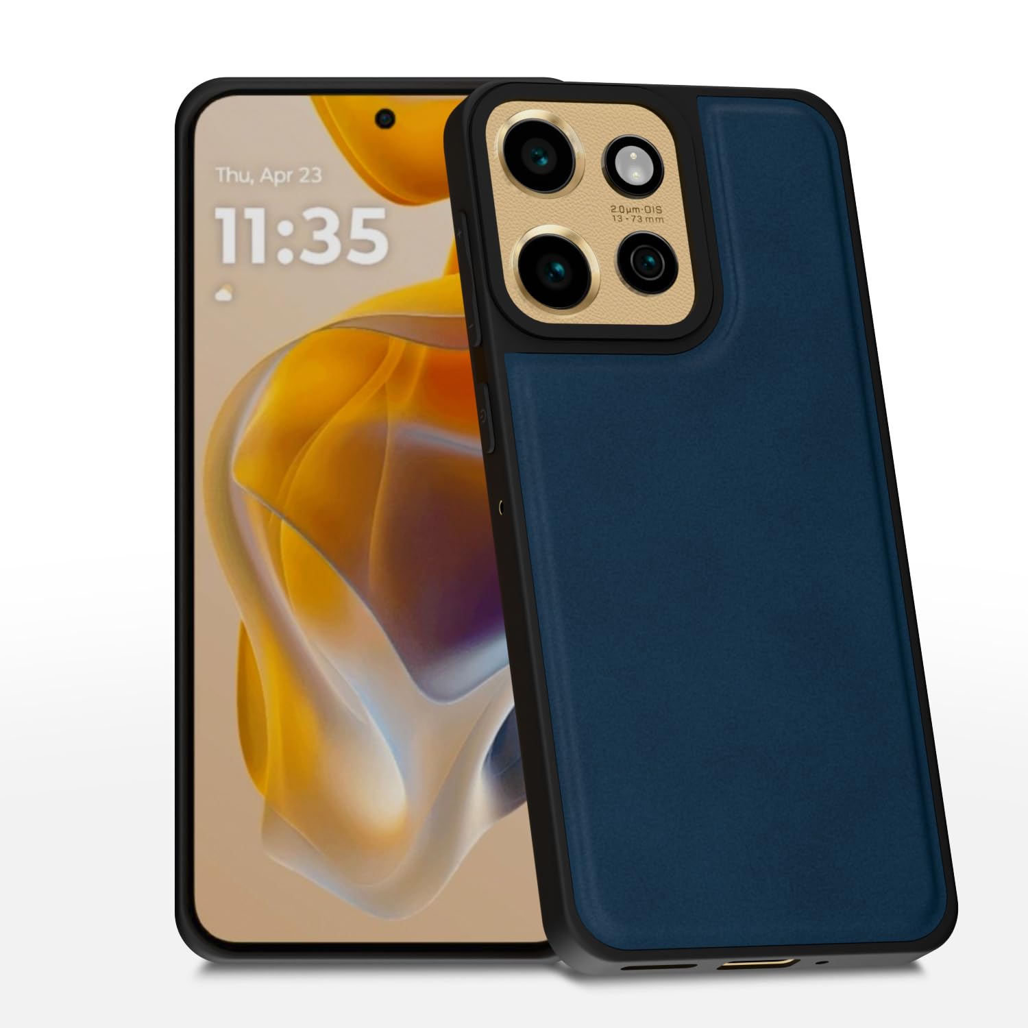 Amazon Basics Back Cover for Moto Edge 50 Neo 5G | Premium PU Leather | Soft Touch Finish | Full Camera Protection | Raised Edge Bumper Case (Blue)