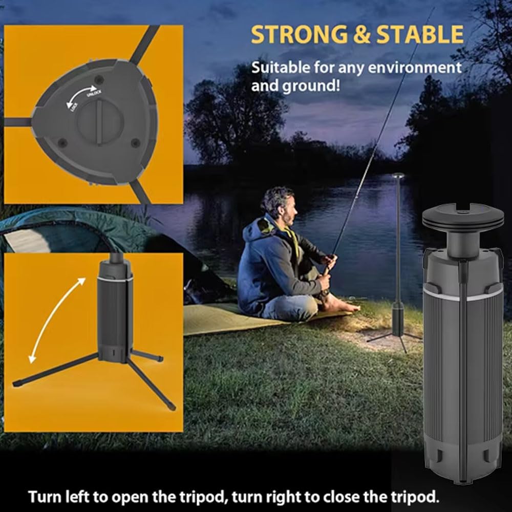 Linterna de camping LED telescópica, luz de camping portátil recargable USB, 3 modos de iluminación linterna LED fuerte al aire libre, luz de trabajo LED 10800 mah con soporte, para acampar al aire li